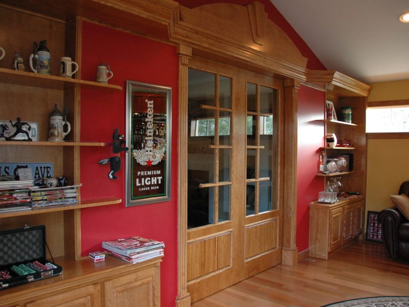 birch sliding door & custom design shelves