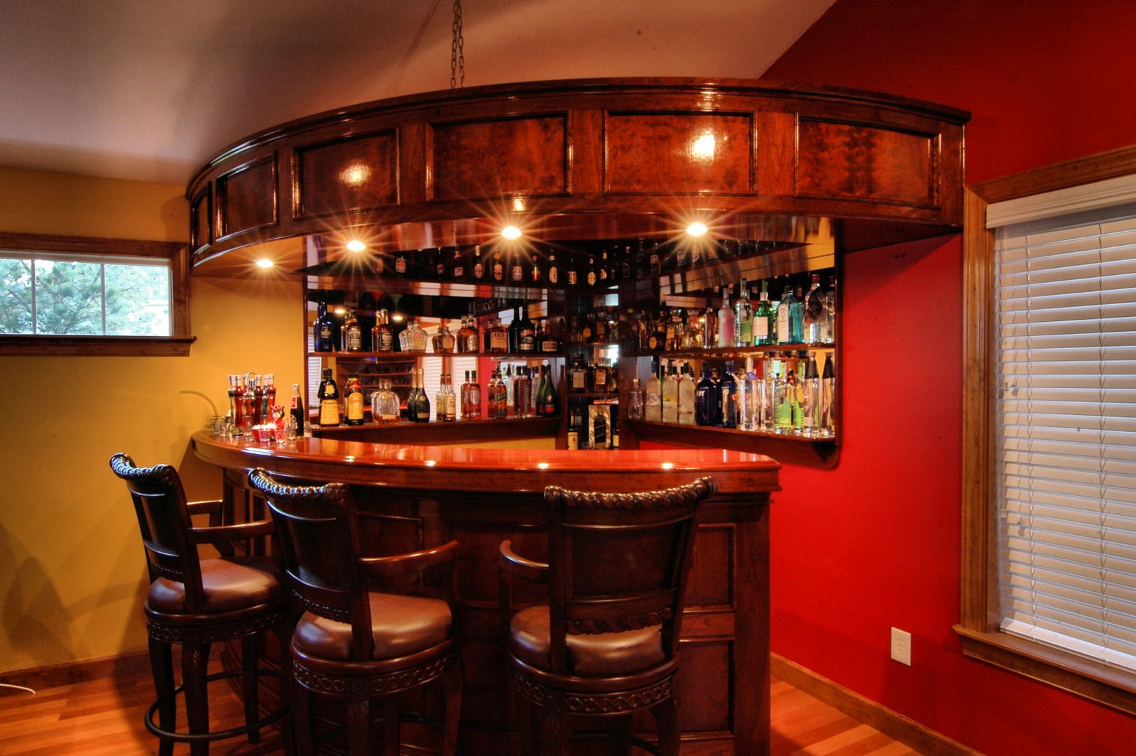 high gloss cherry bar Mekkelek Custom Woodwork &