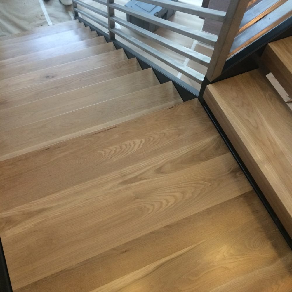 commercial white oak stair treads Mekkelek Custom Woodwork &