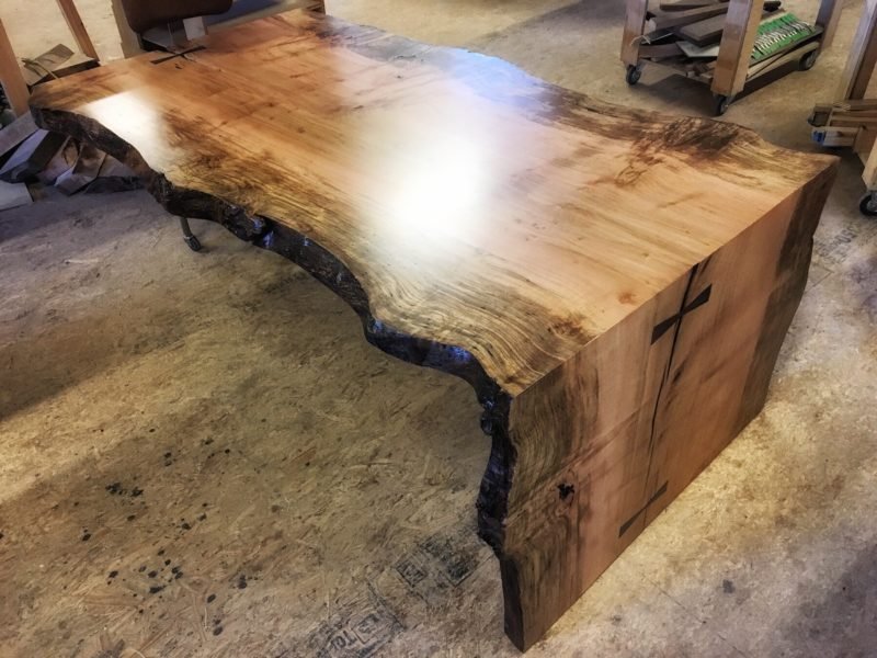 double-sided live edge waterfall table